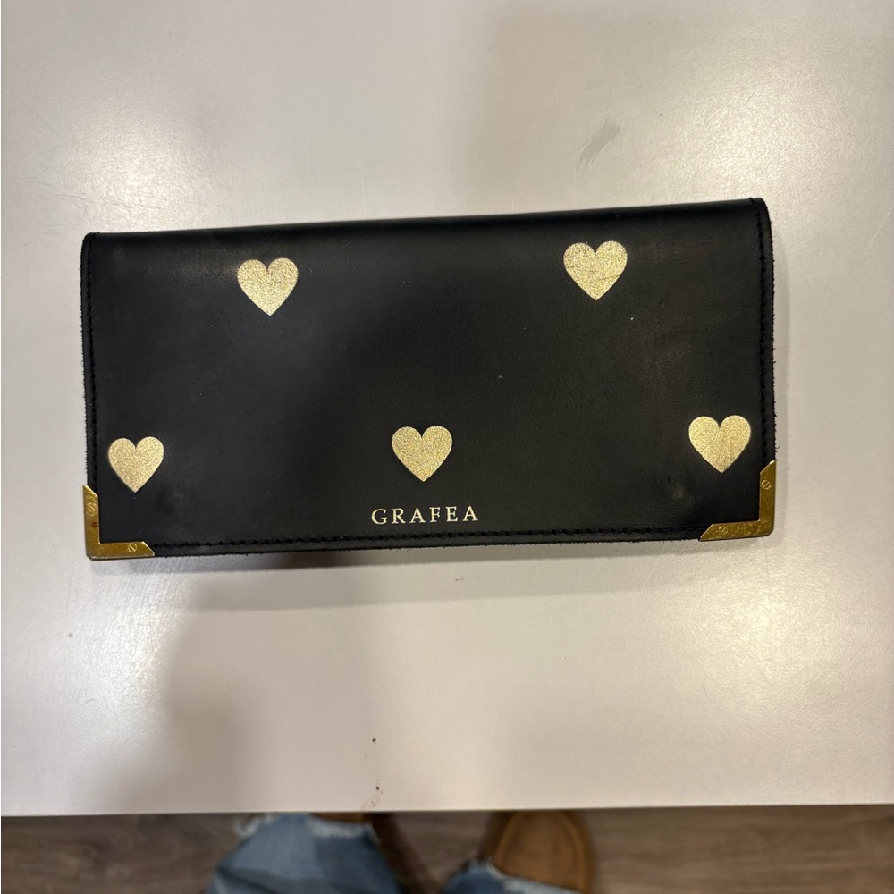 Grafea was Black Wallet with Gold Heart Accents